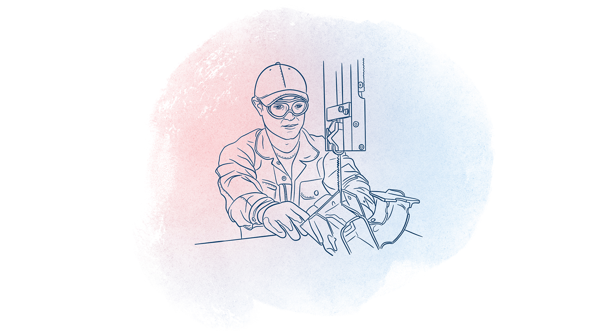 Illustration von einem Mann an einer elektrischen Säge