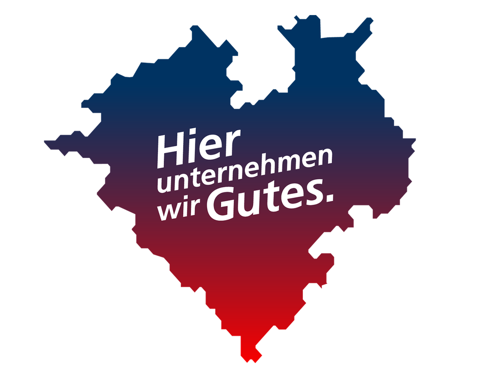 Westfalenherz mit Schrift: Hier unternehmen wir Gutes.